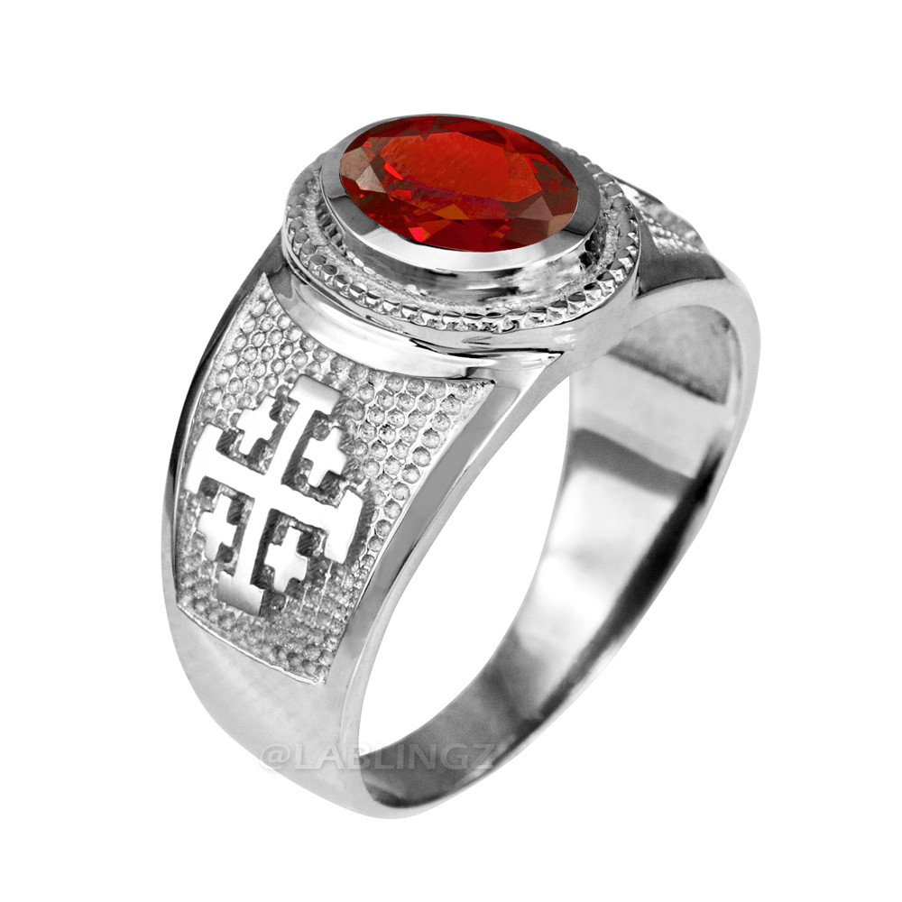 Sterling Silver Jerusalem Cross Oval CZ Birthstone Ring Unisex