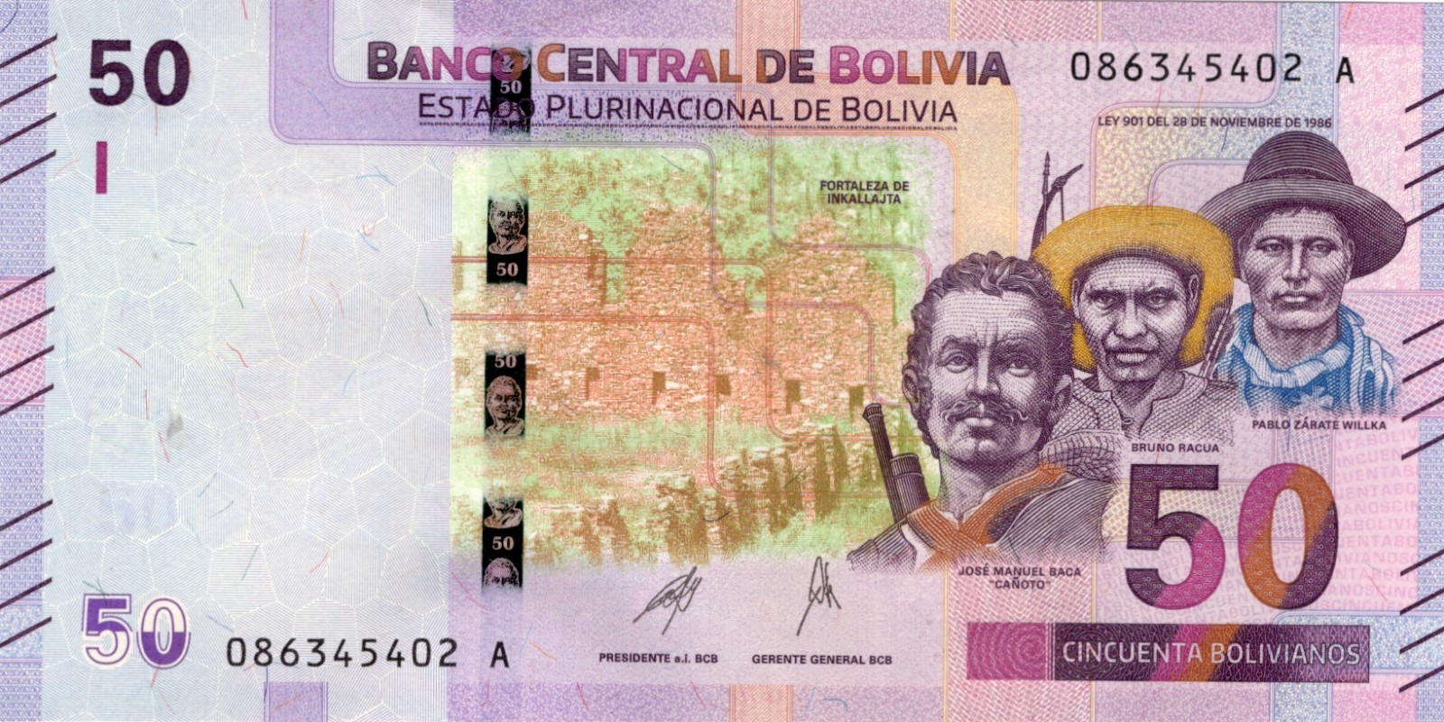 Bolivia 50 BOLIVIANOS 2018 P 250. UNC CONDITION. 6RW 30JUN