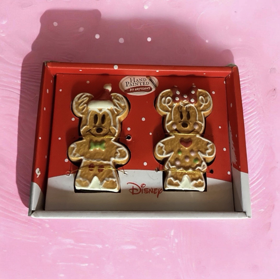 Disney Mickey & Minnie Mouse Gingerbread Salt & Pepper Shaker Set Christmas NIB