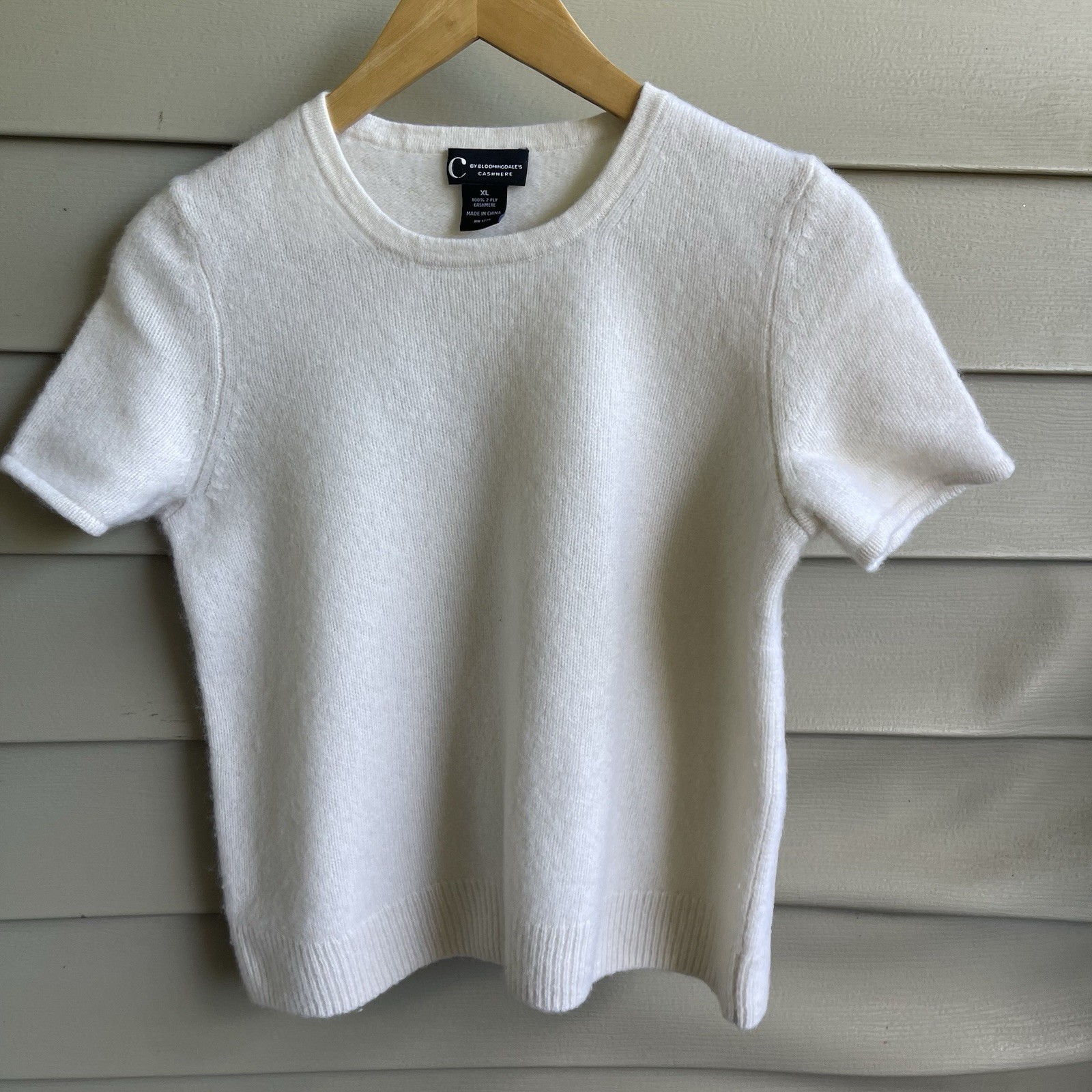 C By Bloomingdale’s 100% Cashmere Short Sleeve Sweater Womens XL Ivory Old Money
