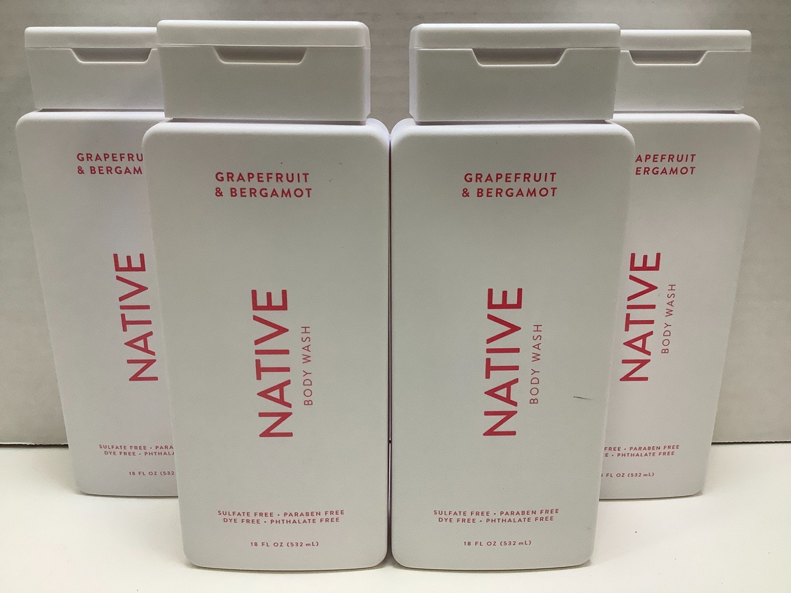 Native Body Wash, Grapefruit & Bergamo, Sulfate Free, 18oz, 4 Pack