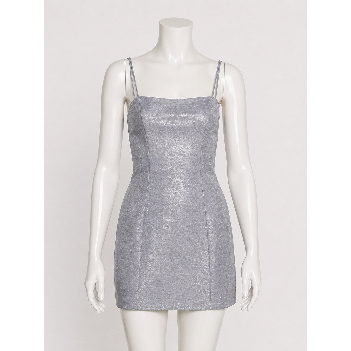 Reformation Silver Metallic Mini Dress XS Y2K Spaghetti Strap Bodycon Party