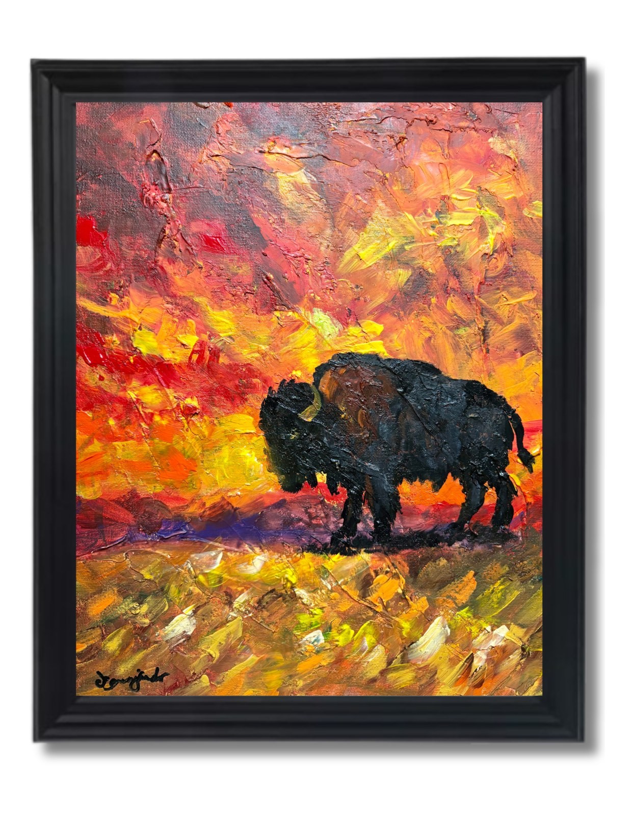 Guajardo Art: Original Acrylic 14x11 Impressionism Texture Buffalo Sunset Canvas