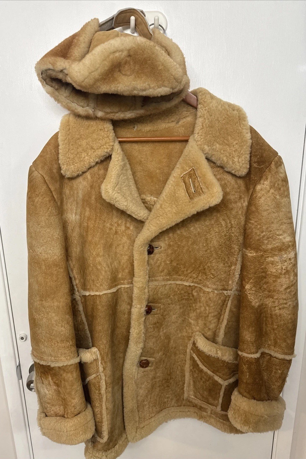 Vintage 70s Sears The Leather Shop Shearling Rancher Coat & Matching Hat Size 40