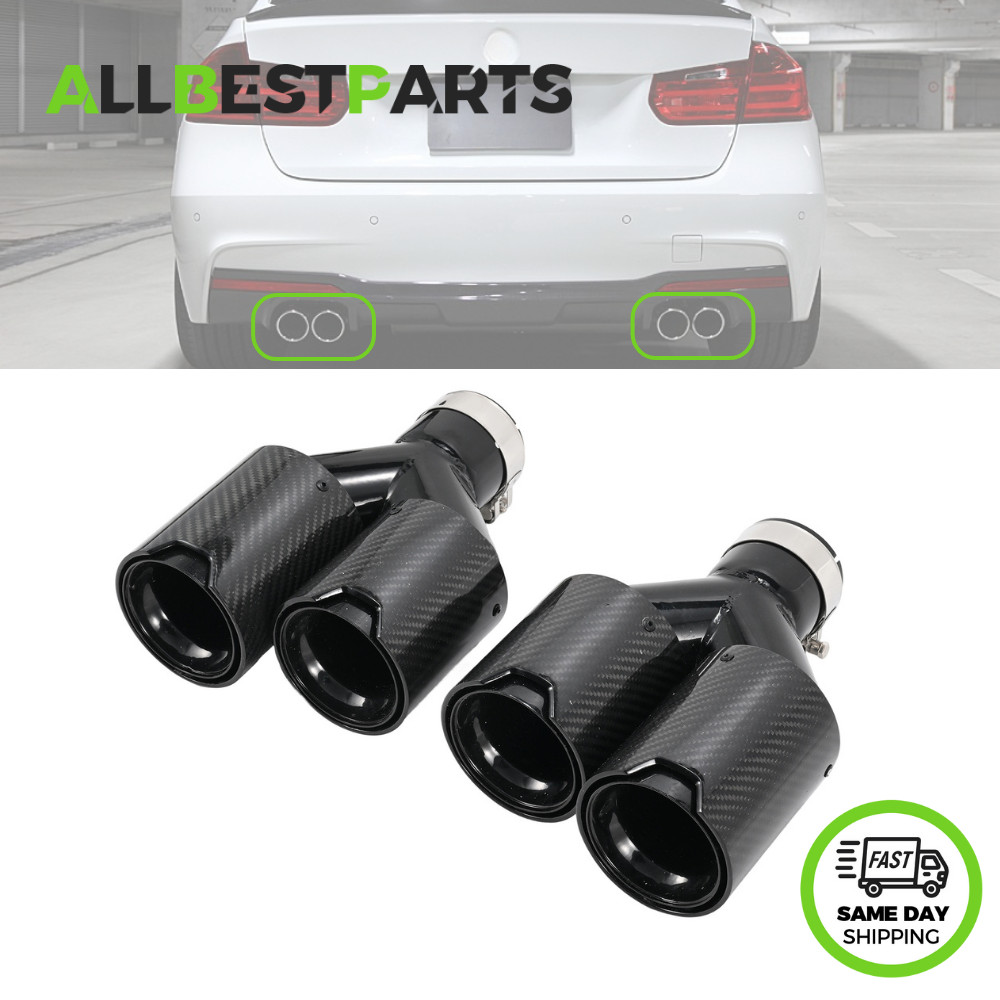 Out Dual Exhaust Twin End Tips Tail Pipe Carbon Fiber For BMW 63MM In 101MM New