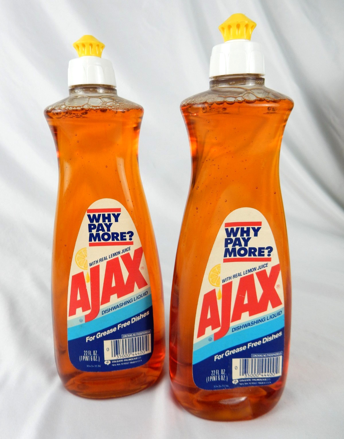 Vintage 1980s Ajax Dishwashing Liquid Lot of 2 Full Bottles 22oz Why Pay More