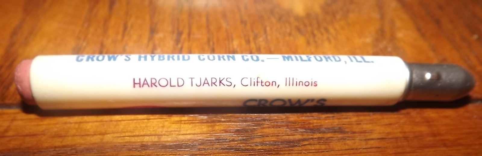 Vintage Crow\'s Hybrid Corn bullet pencil Harold Tjarks Clifton Illinois