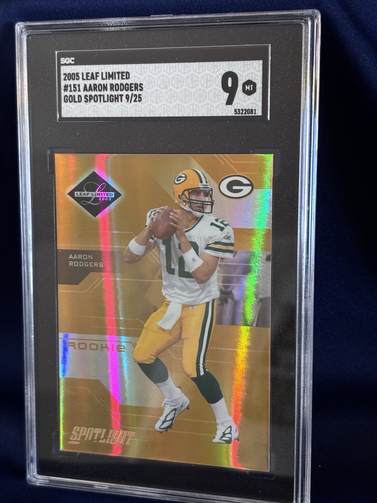 Aaron Rodgers Graded Mint 9 2005 Leaf Limited Gold Spotlight RC Rookie Card /25 Aaron Rodgers Graded Mint 9 2005 Leaf Limited Gold Spotlight RC Rookie Card /25