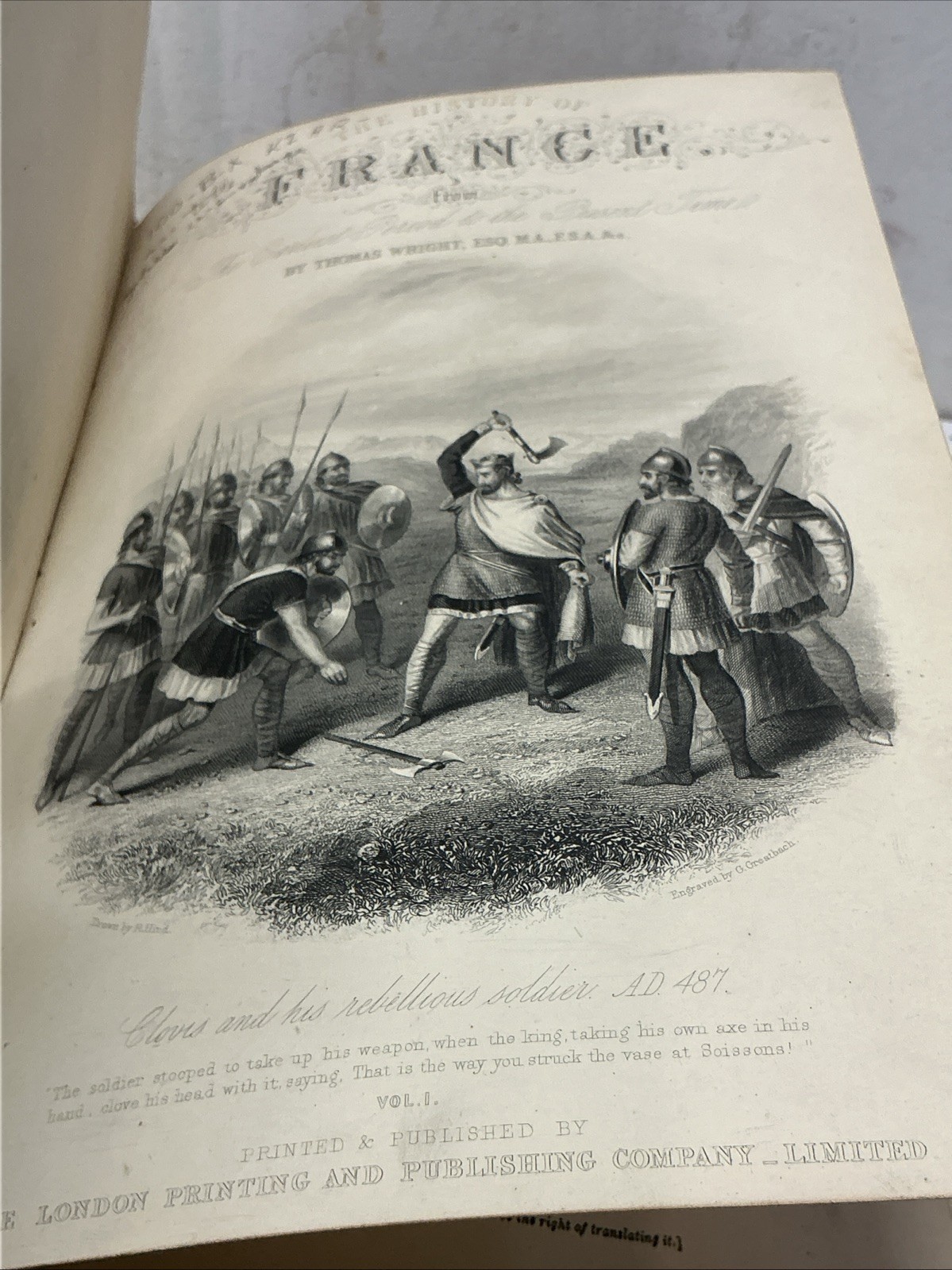 1860’s Era History of France By Thomas Wright Vol 1 Only, W/Steel Engravings