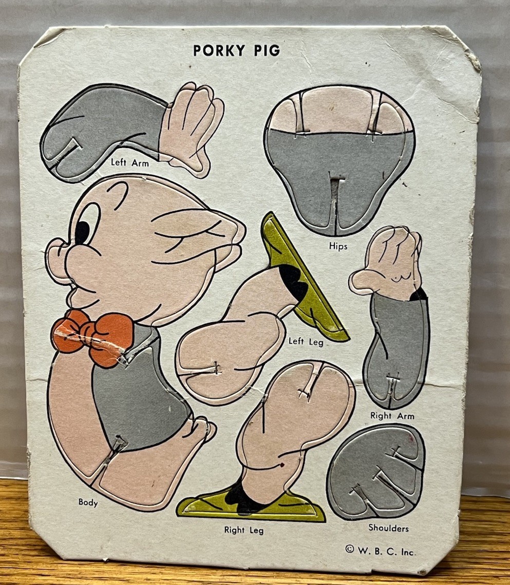 Vintage PORKY PIG Cardboard Joinie Hingee Premium Warner Bros.Cartoons
