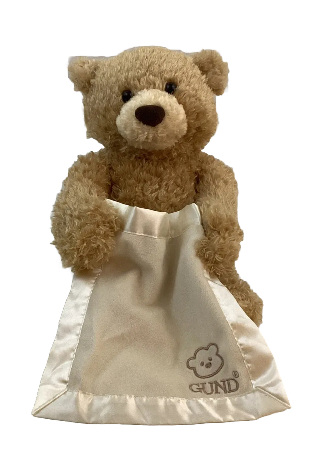 Gund Peek a Boo Teddy Bear Plush Baby Speaks Laughs Hides Face With Blanket