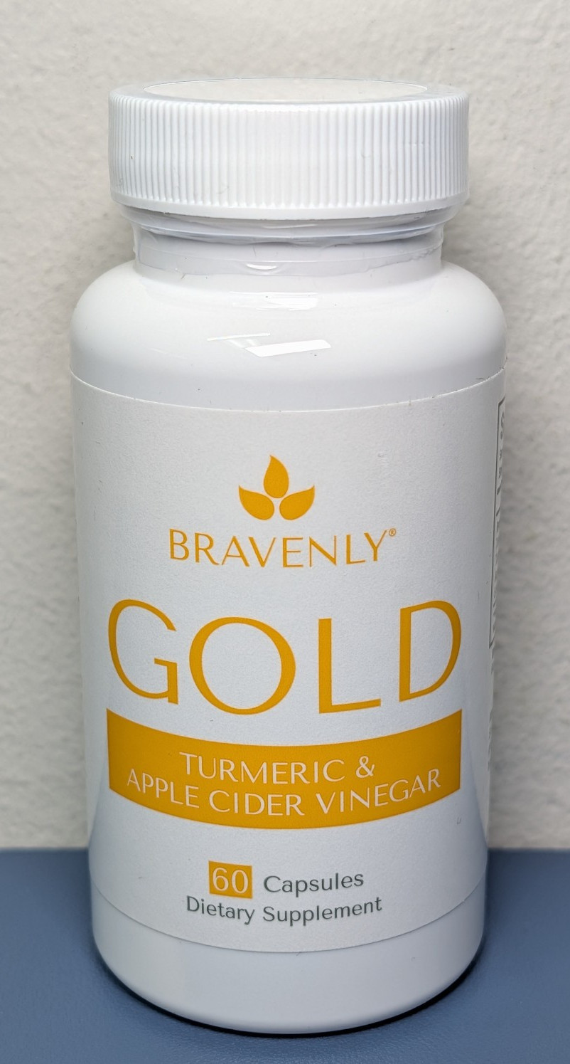 Bravenly GOLD Turmeric Apple Cider Vinegar 60 Capsules – New / Sealed Exp 1/28