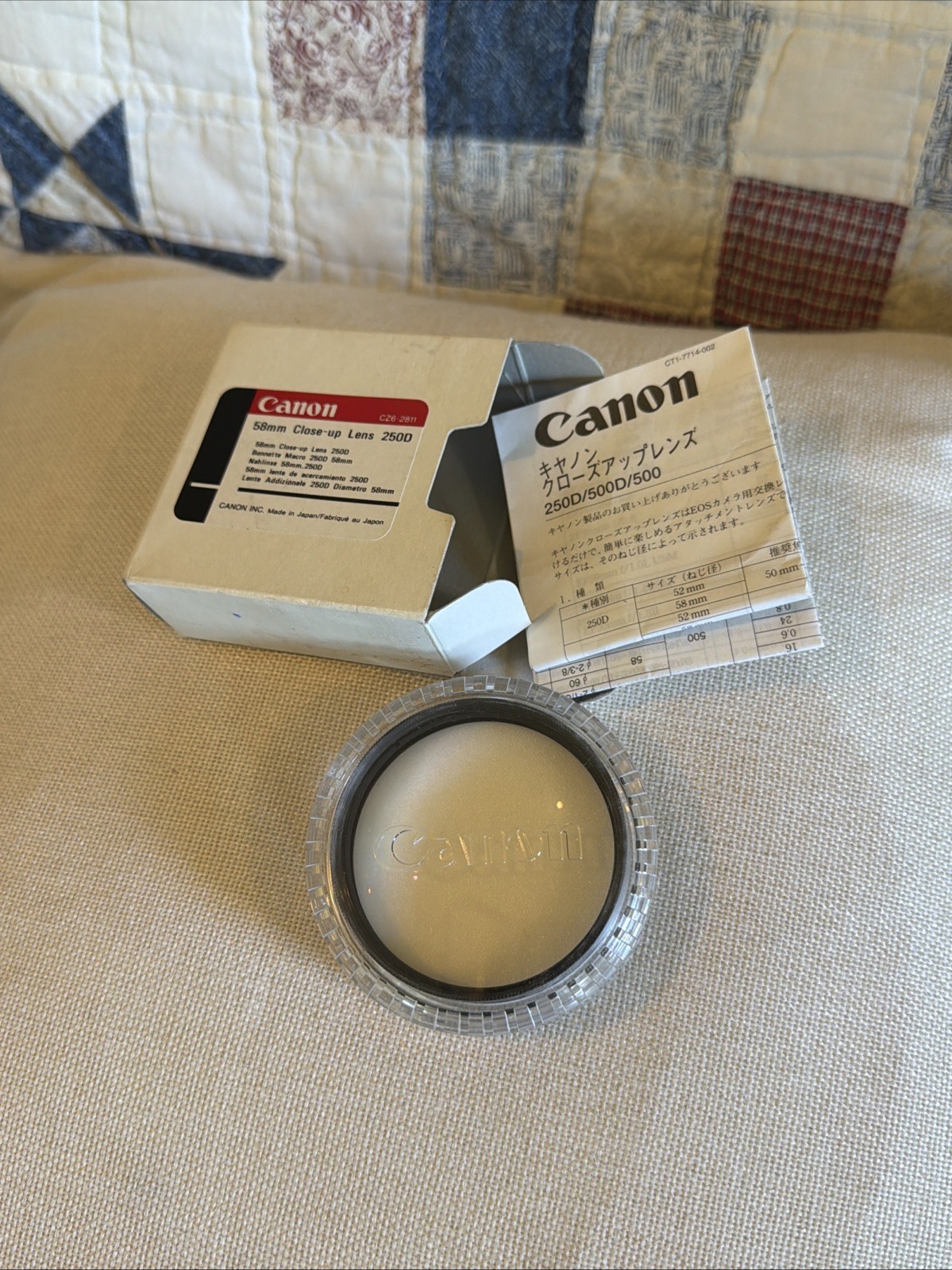 Vintage Canon 58mm Close Up Lens 250D Macro With Case/Box/Instructions Vintage Canon 58mm Close Up Lens 250D Macro With Case/Box/Instructions