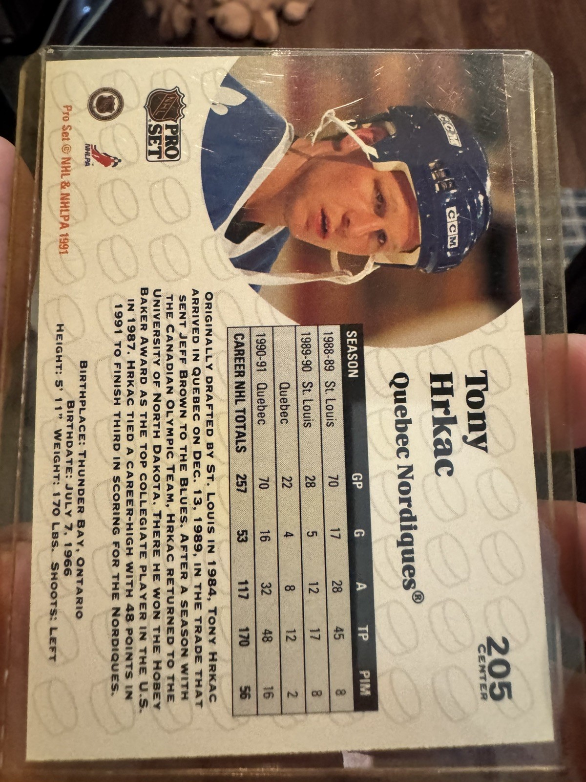 Tony Hrkac Autographed 1991-92 Pro Set #205 San Jose Sharks Hockey Card