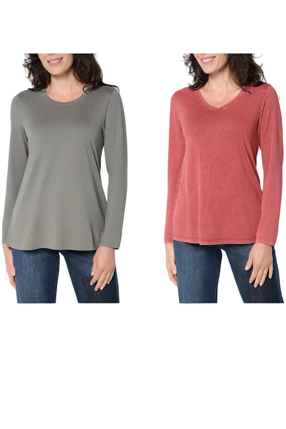 LOGO Principles by Lori Goldstein Women's 2pk Knit Tops Apple/Smoke