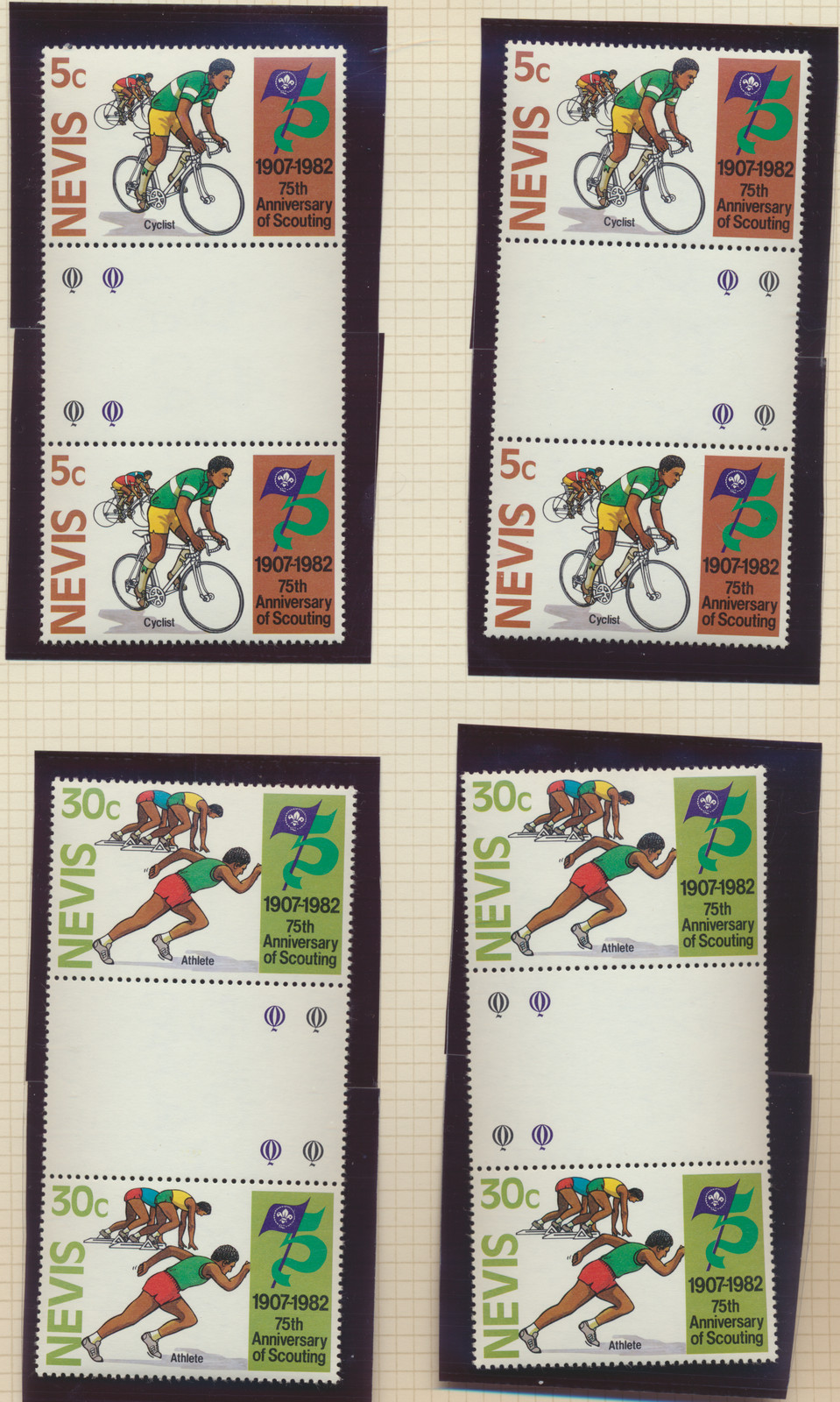 Nevis Stamps Scott #156 To 158, Mint Never Hinged, Gutter Pairs, 10 Total Stamps