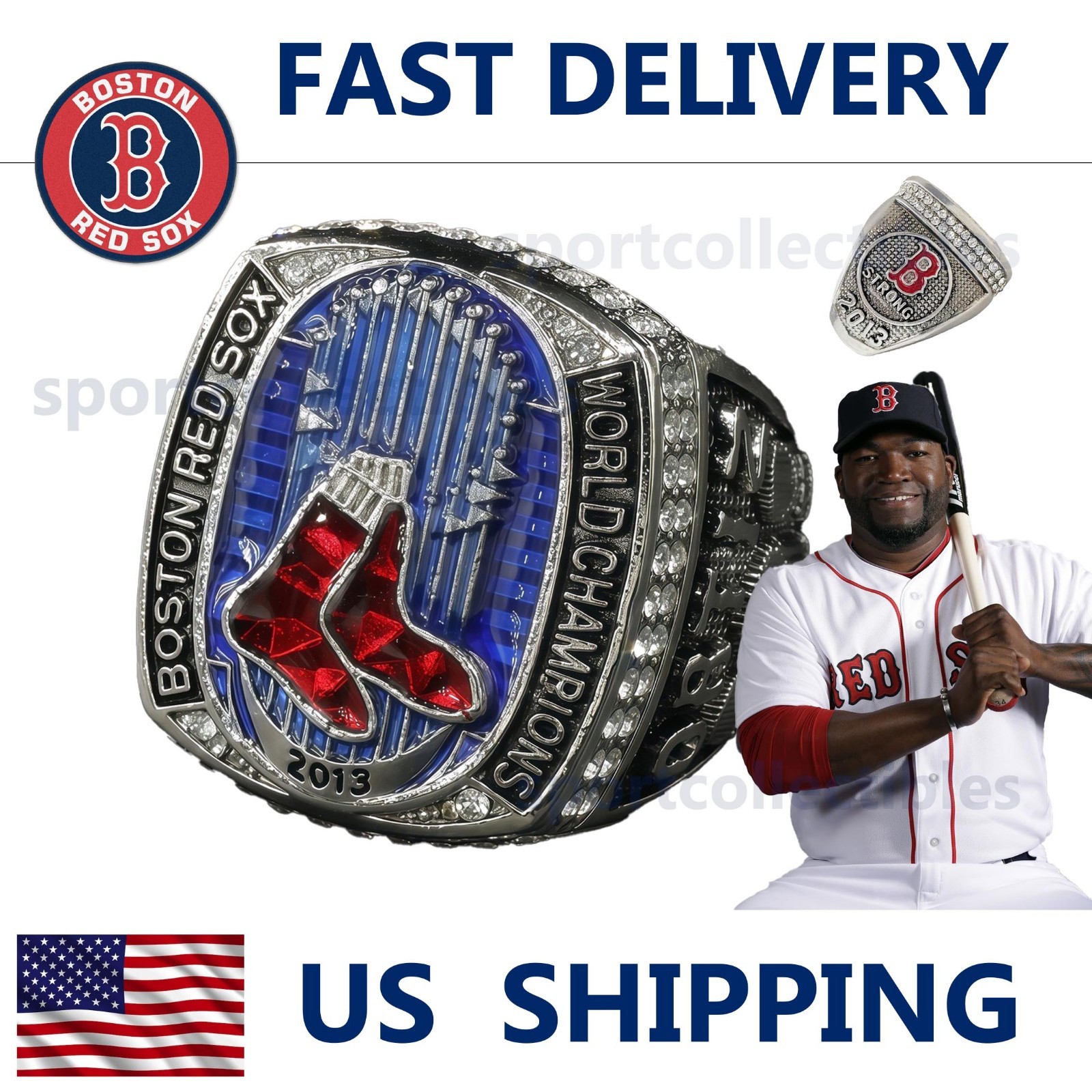 2013 Boston Red Sox World Series Ring - ORTIZ #34 - Fan Gift - MLB Replica Ring