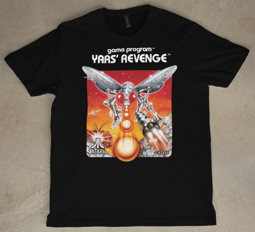Yars' Revenge Atari Retro Video Game T-Shirt - Vintage 1980s Game Cartridge Art