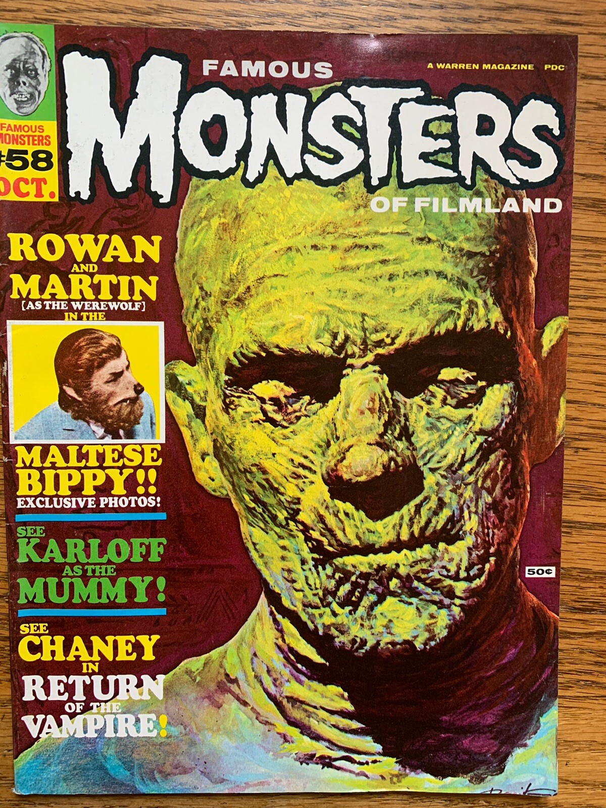 Famous Monsters of Filmland 58 Boris Karloff Mummy adapted Wood inks 1969 FN Famous Monsters of Filmland 58 Boris Karloff Mummy adapted Wood inks 1969 FN