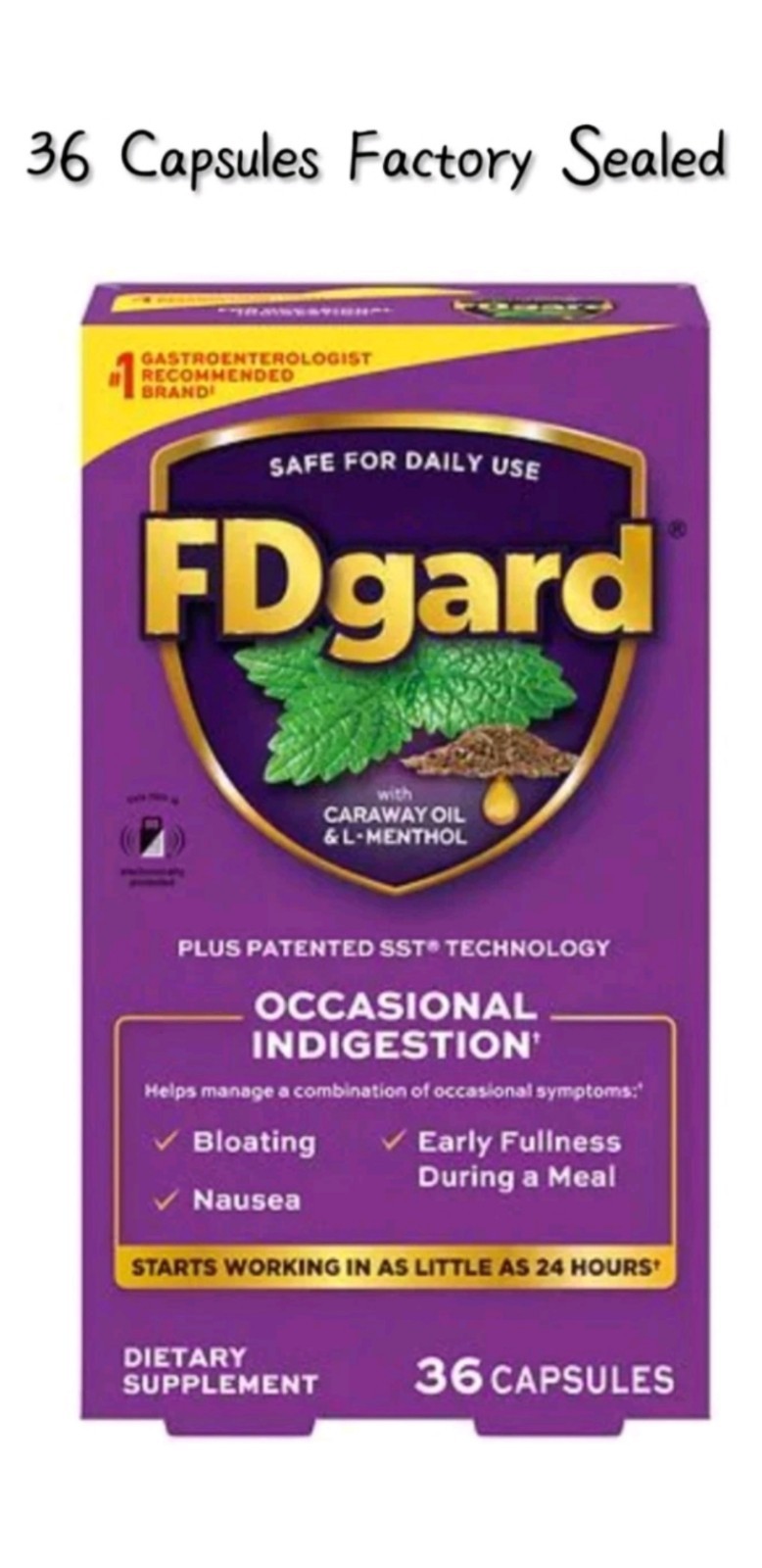 FDgard Occasional Indigestion Dietary Supplement 36 Capsules New Factory Sealed FDgard Occasional Indigestion Dietary Supplement 36 Capsules New Factory Sealed