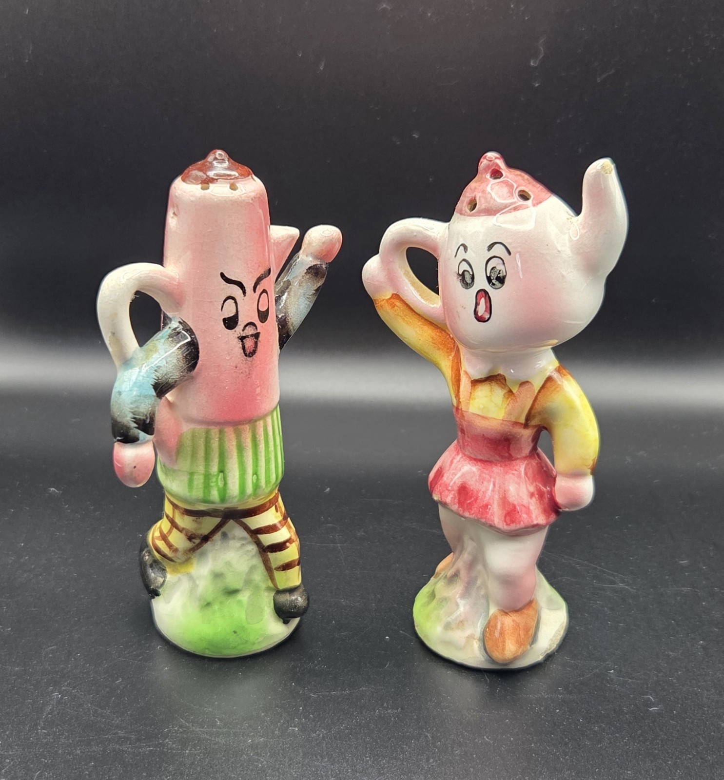 Vintage 1950s Anthropomorphic Teapot & Coffee Pot Salt and Pepper Shakers Japan