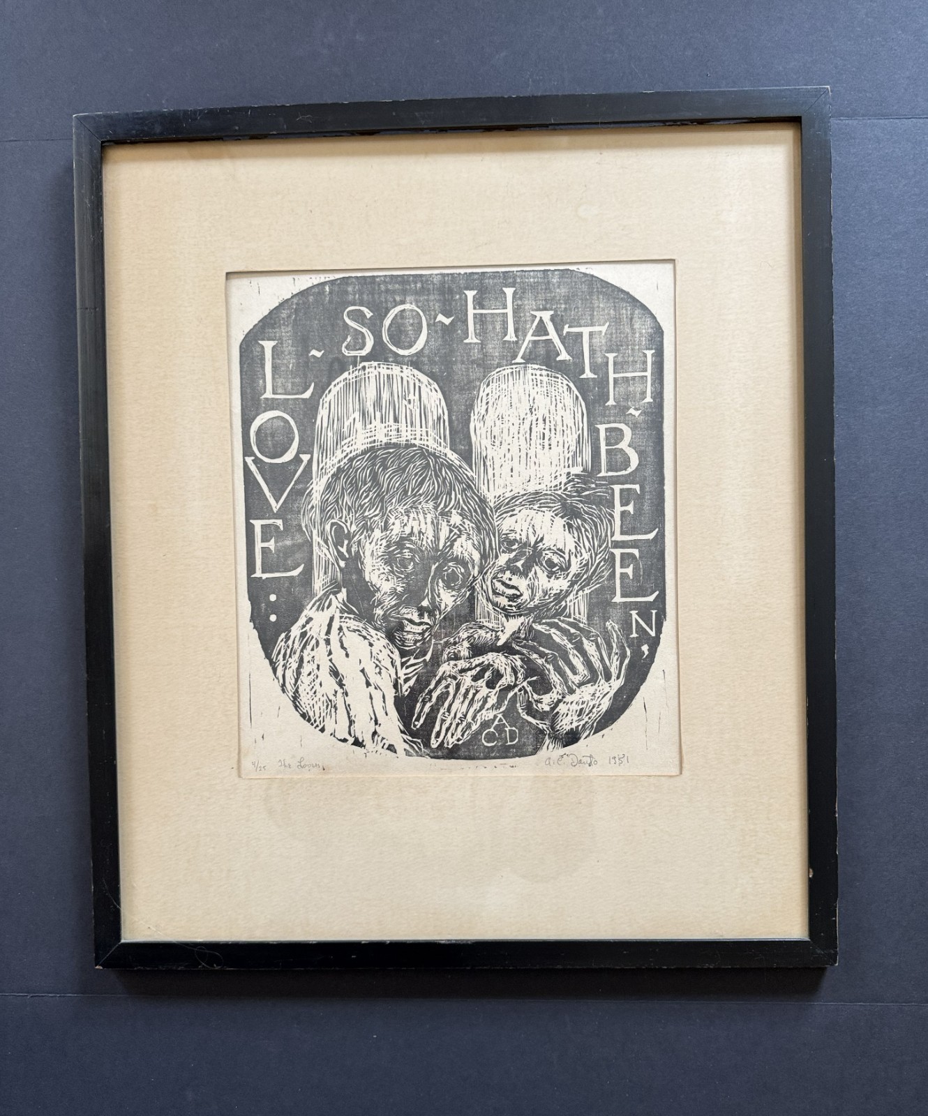 Arthur C. Danto Woodcut Print of “The Lovers” Original Signed 4/25 1951 - Rare Arthur C. Danto Woodcut Print of “The Lovers” Original Signed 4/25 1951 - Rare