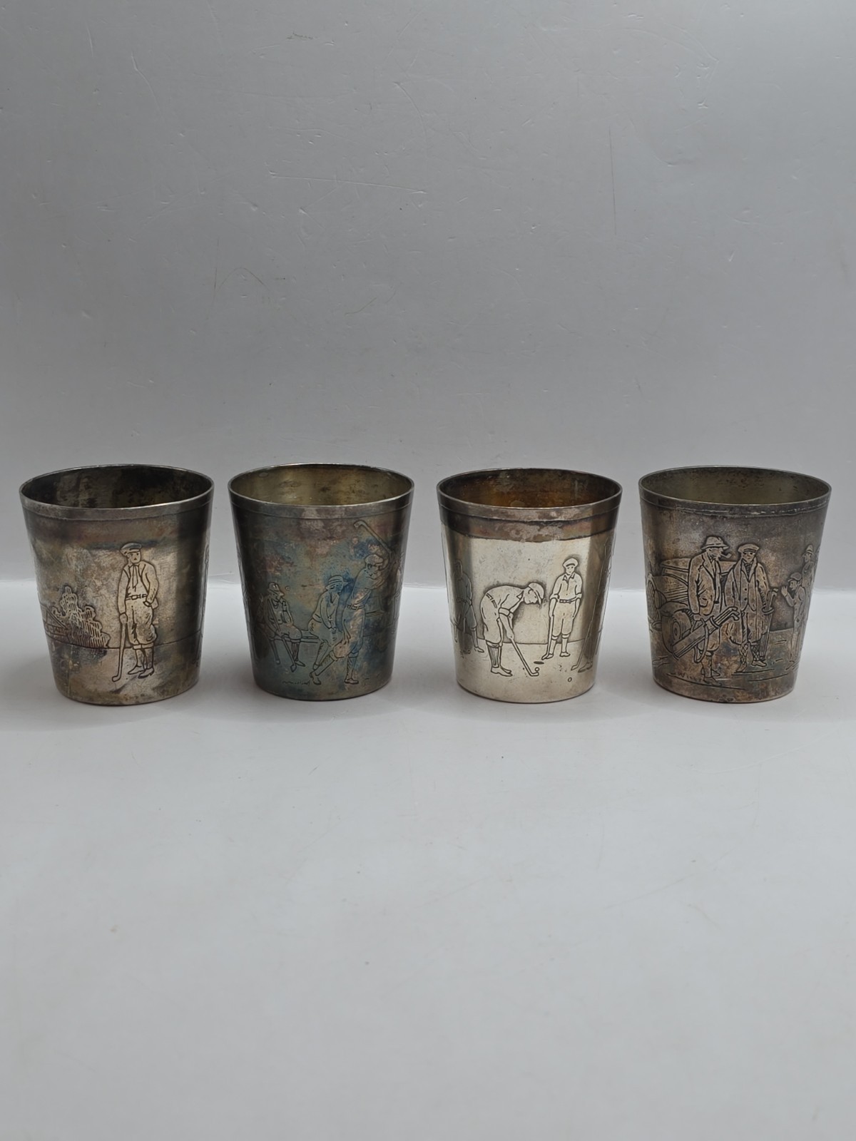 Rare 1920's Derby/Internation Silver Place Art Deco Gold Engraved Stacking Cups