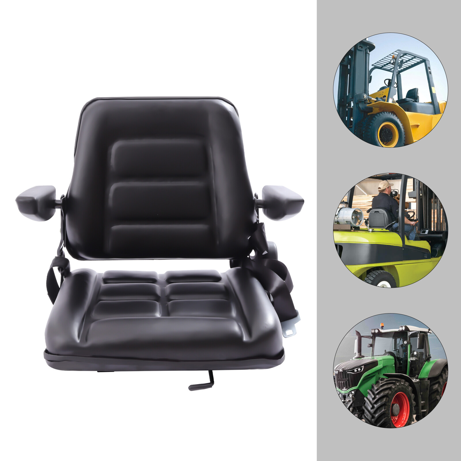 Universal Tractor Seat w/Slide Tracks Black for Kubota Bobcat John Deere Ford