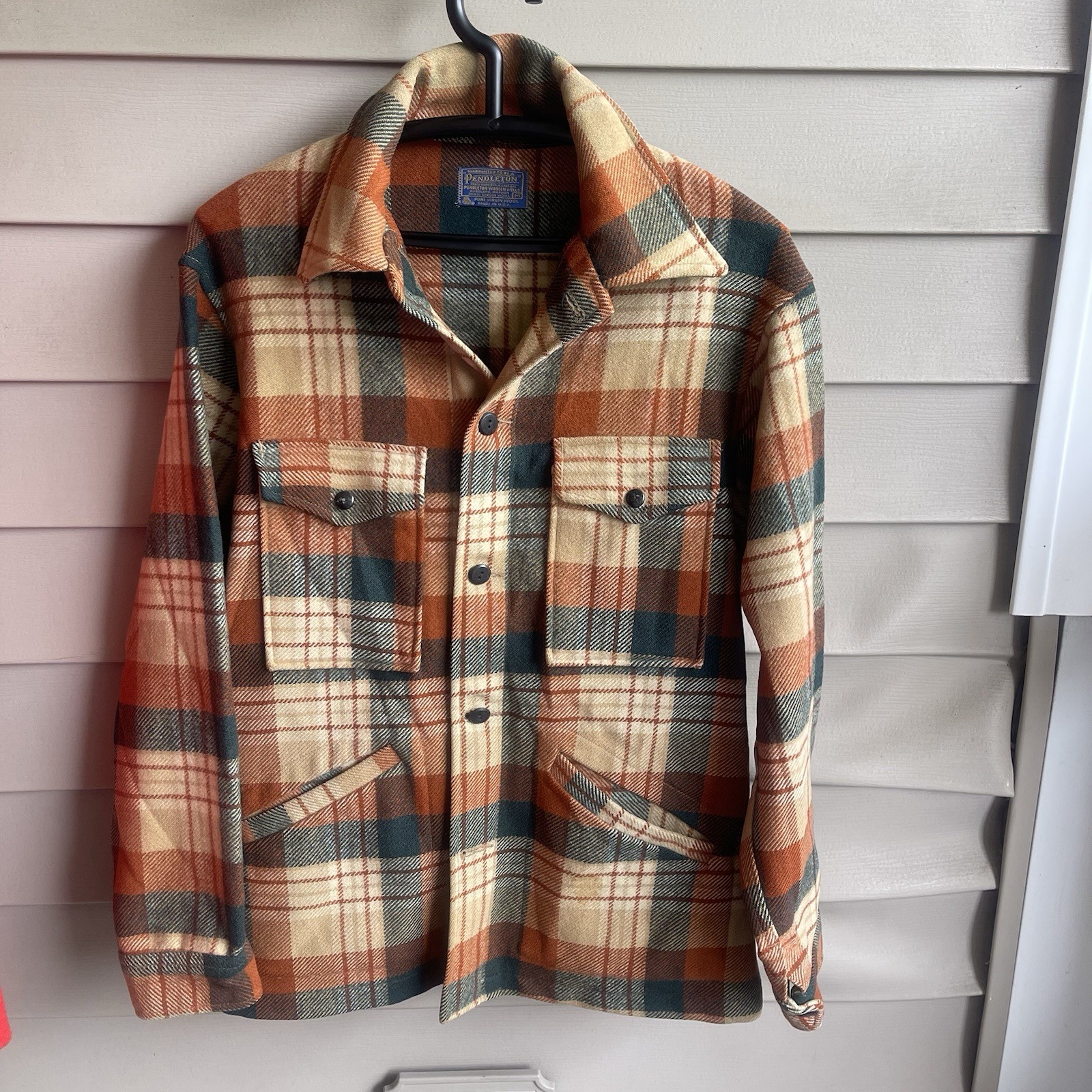 Vintage Pendleton Mackinaw Cruiser Jacket Mens M Wool USA Plaid Brown Hunting