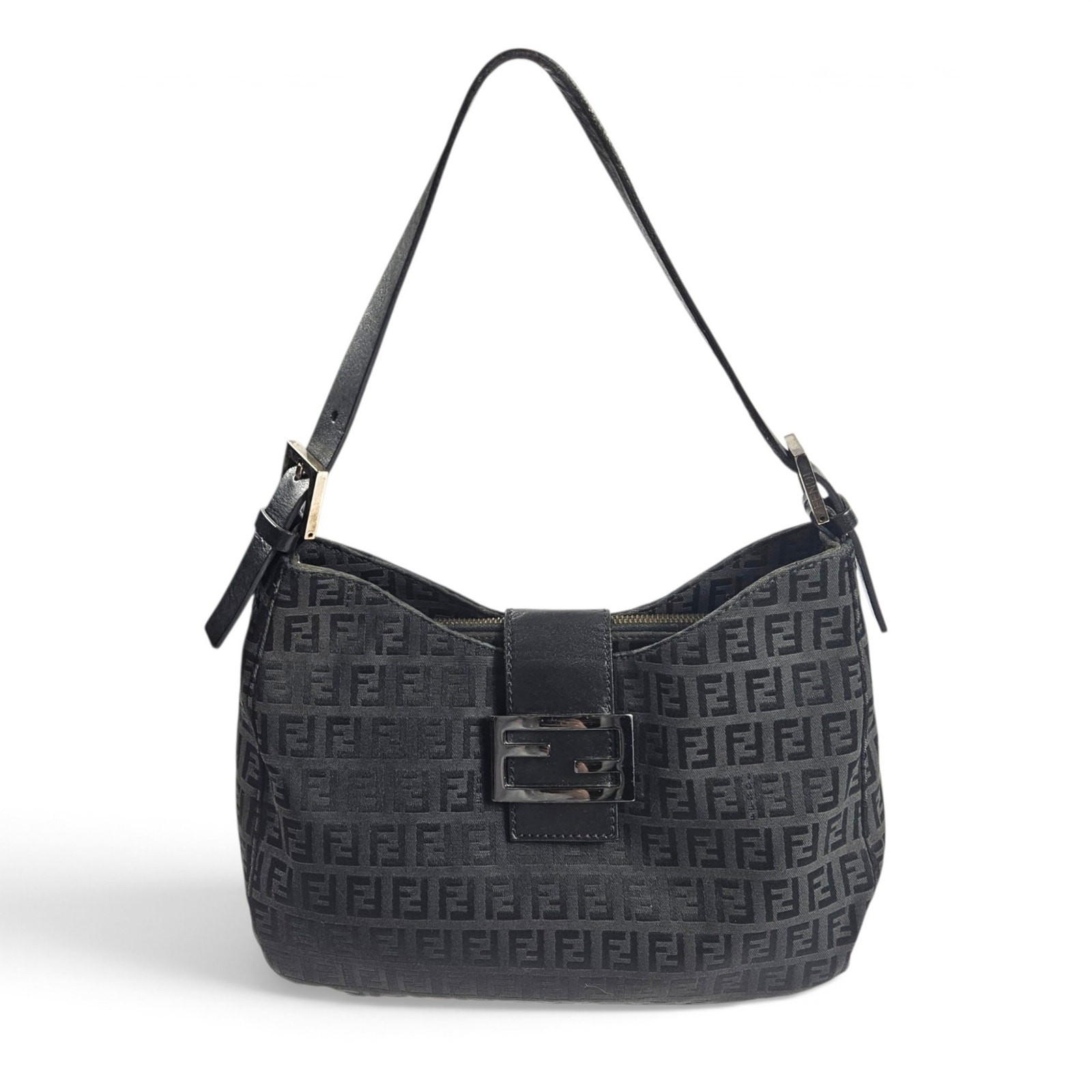 Vintage Fendi Hobo Bag Black Zucchino Canvas