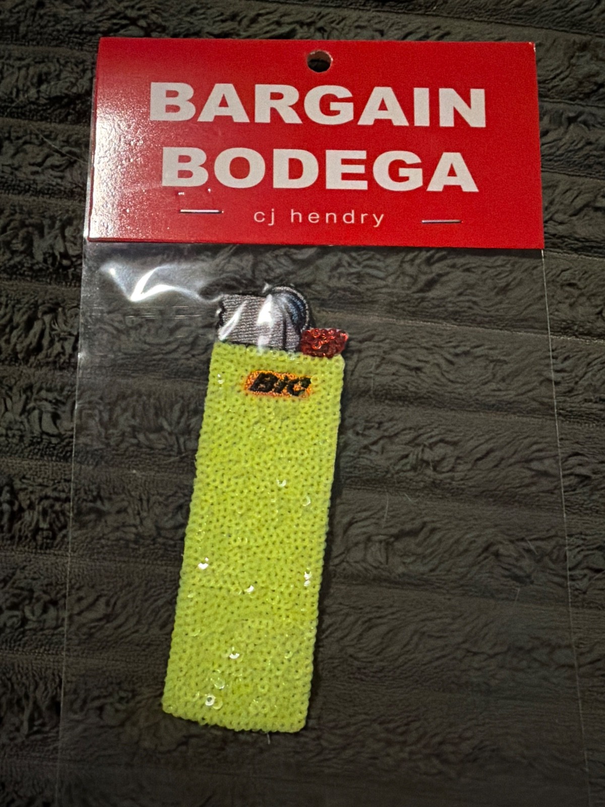 CJ Hendry Bargain Bodega neon yellow BIC lighter patch  