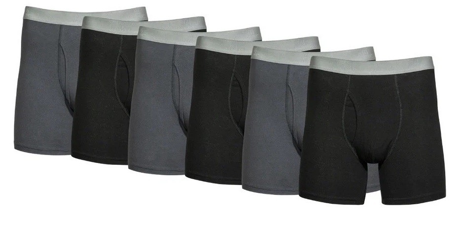 Mens George (6) Pack Black & Gray Stretch Boxer Brief Size: Medium (32-24) NWT