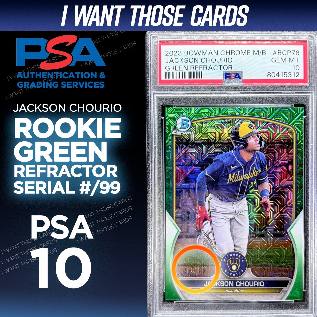 Jackson Chourio ROOKIE GREEN MOJO REFRACTOR 2022 Bowman Chrome MEGA BOX  PSA 10