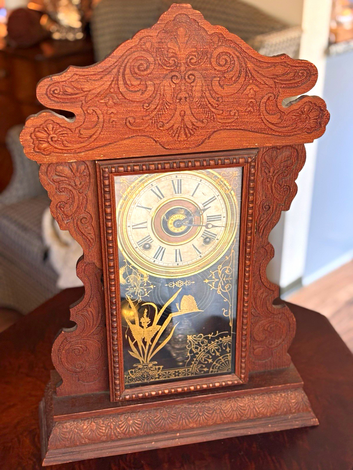 Antique E.N. Welch Gingerbread Mantel Clock 8 Day No. 20 Working w/ Key