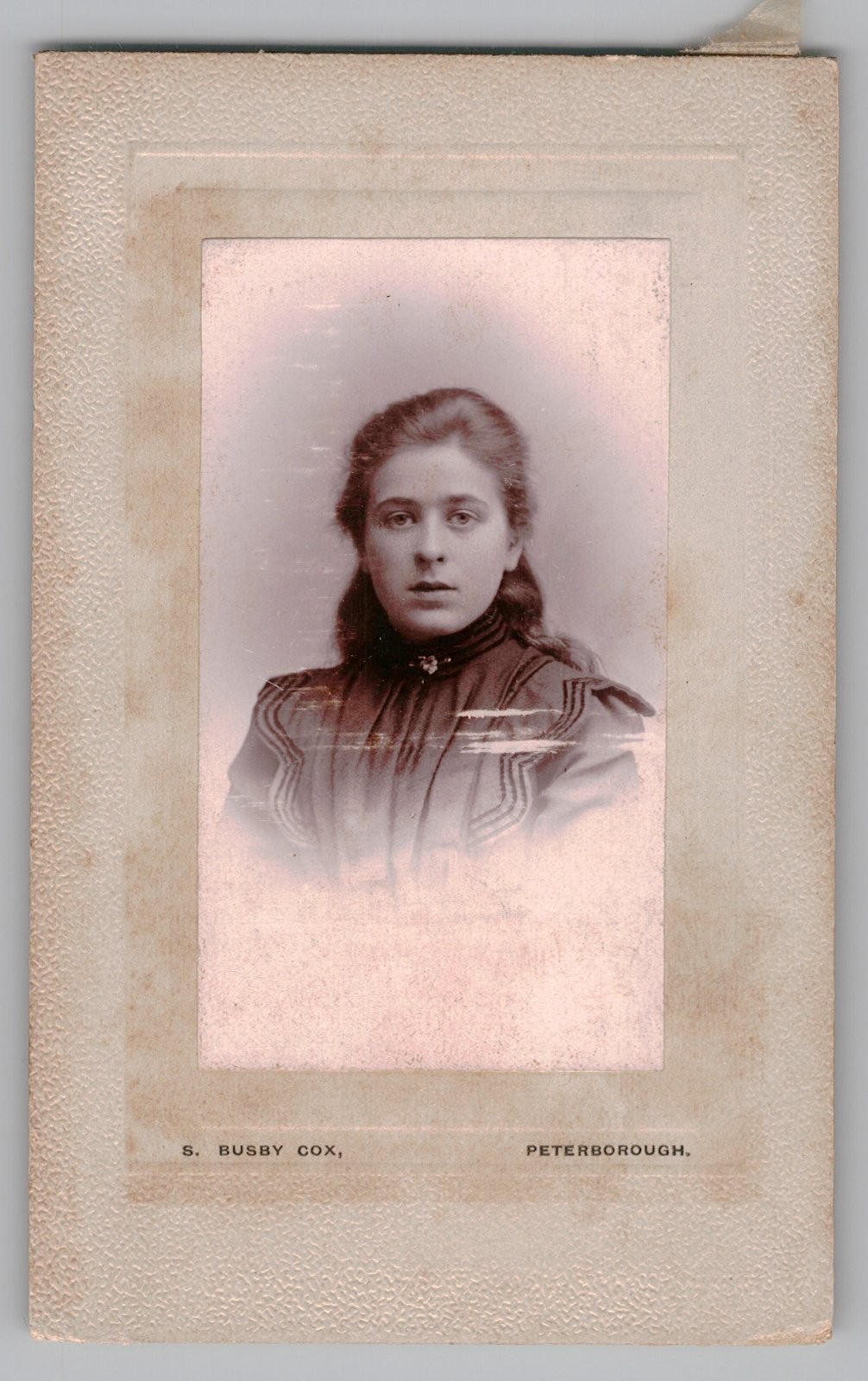 Antique CDV S. Busby Cox Young Woman High Collar Dress Peterborough UK