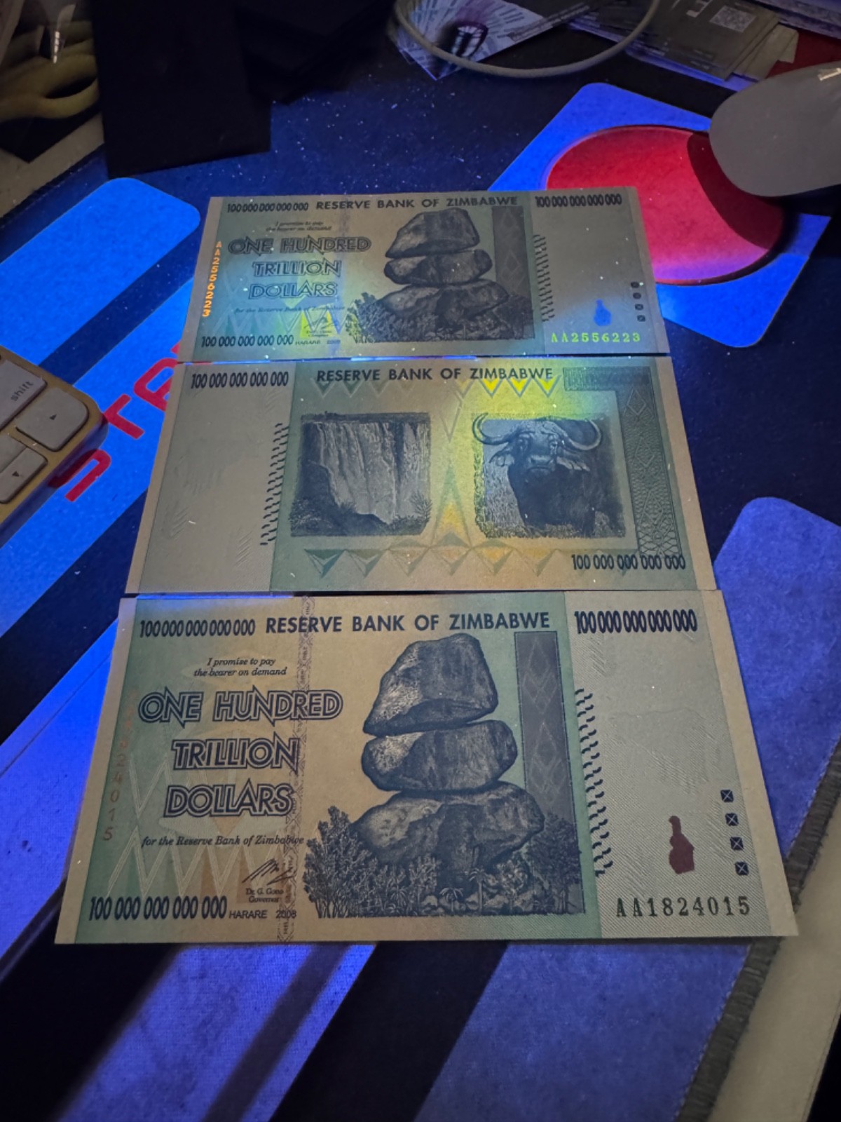3 X Authentic Zimbabwe 100 Trillion Dollars, CIRCULATED Currency, AA/2008, P-91 3 X Authentic Zimbabwe 100 Trillion Dollars, CIRCULATED Currency, AA/2008, P-91