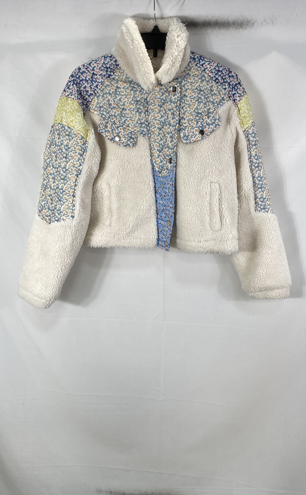 [BLANKNYC] Women\'s Flower Patch Floral Sherpa Faux Fur Jacket White NWT Sz XL