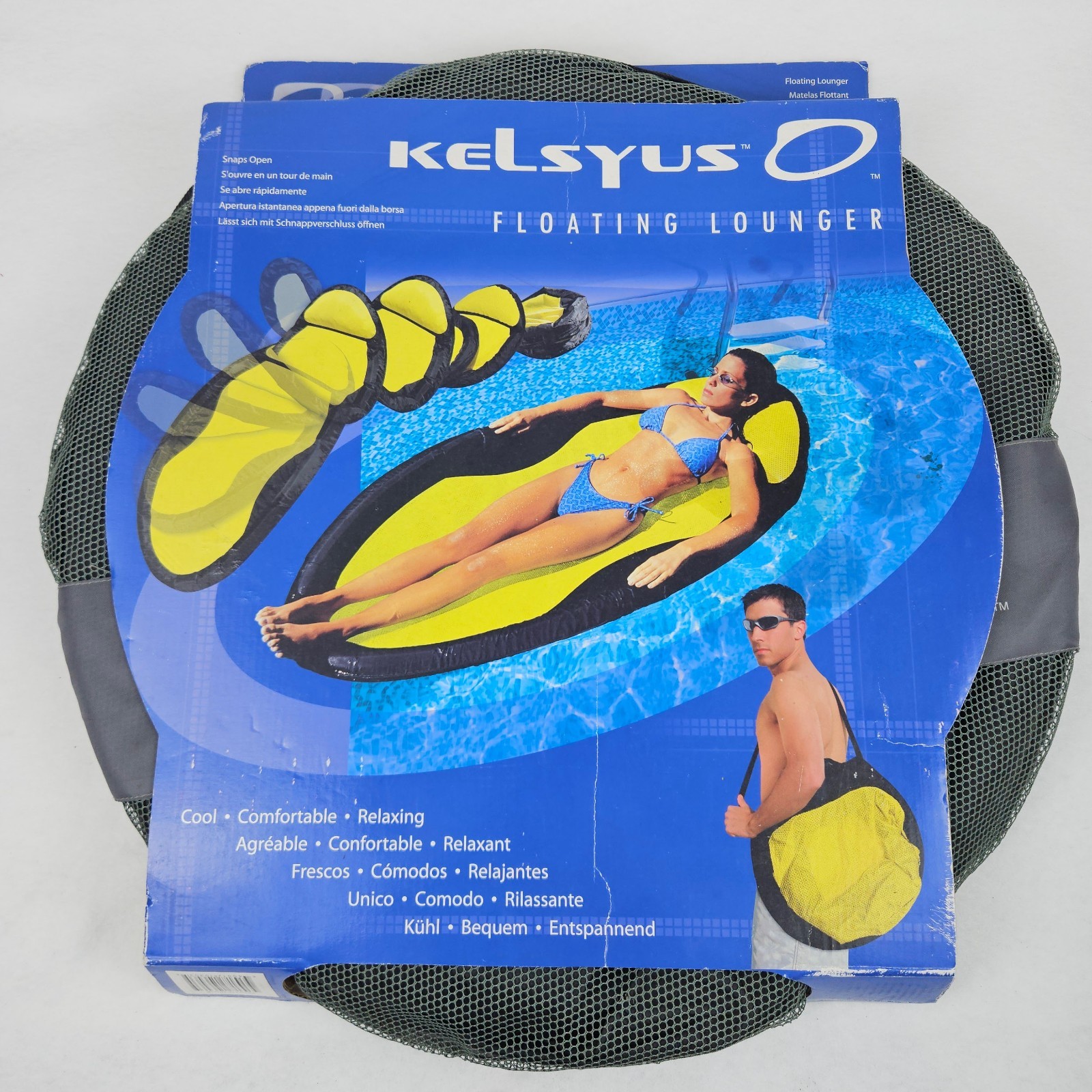 NEW Vintage 2002 Kelsyus Floating Lounger Pool Float Bumblebee Yellow Black NOS
