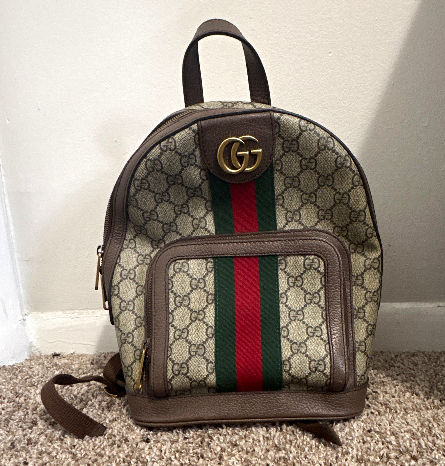 Gucci Ophidia GG Supreme Small Backpack 547965 Beige Brown AS-IS Broken Zipper Gucci Ophidia GG Supreme Small Backpack 547965 Beige Brown AS-IS Broken Zipper