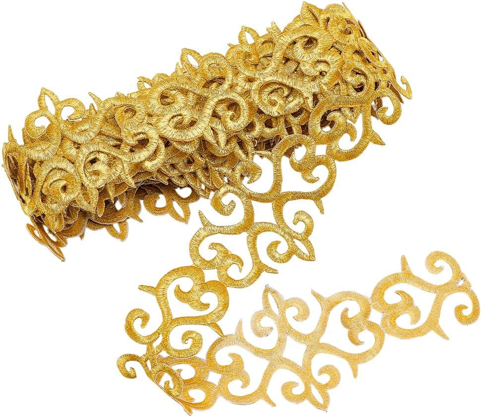 about 5.2 Yards Gold Embroidery Polyester Ribbons, 3\ about 5.2 Yards Gold Embroidery Polyester Ribbons, 3\