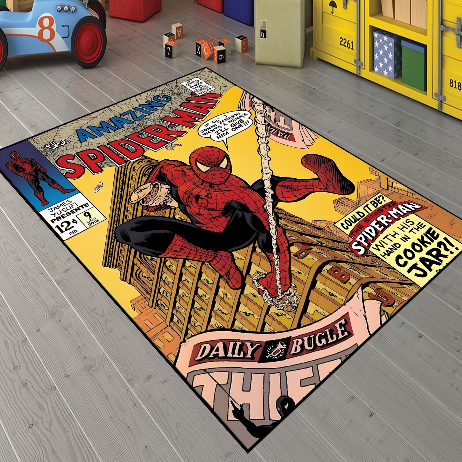 Spider-Man Yellow Rug: Comic Cover Carpet,Red Blue Superhero Graphic Kids Carpet