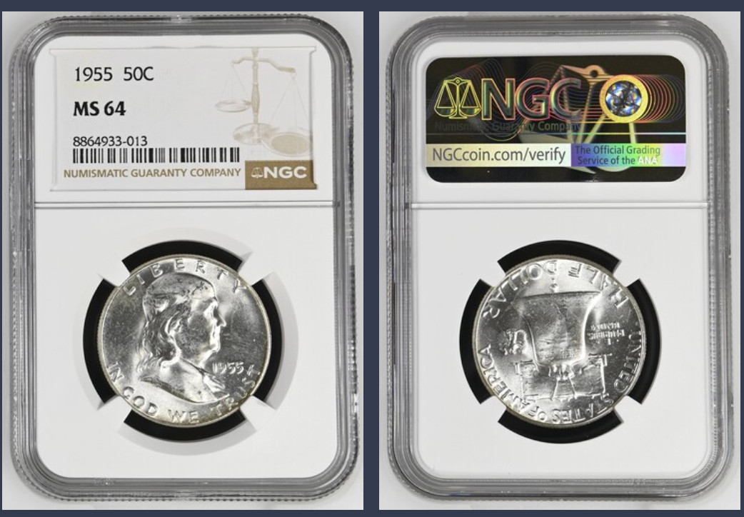 1955 P NGC MS64 Franklin Half Dollar 50c Silver US Mint Coin 1955-P MS-64