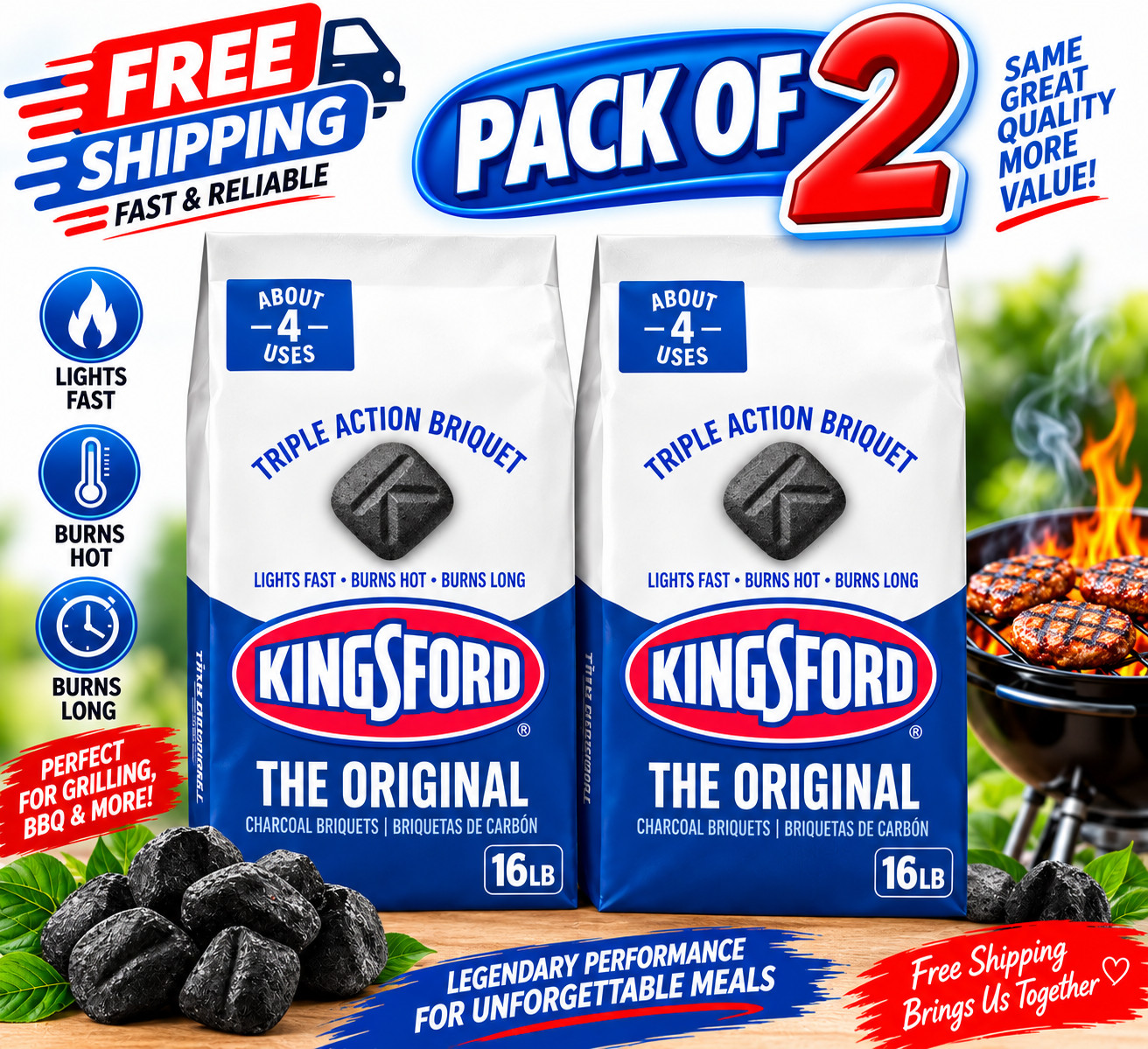 Kingsford Original Charcoal Briquettes, 16 lbs, 2 Pack Kingsford Original Charcoal Briquettes, 16 lbs, 2 Pack