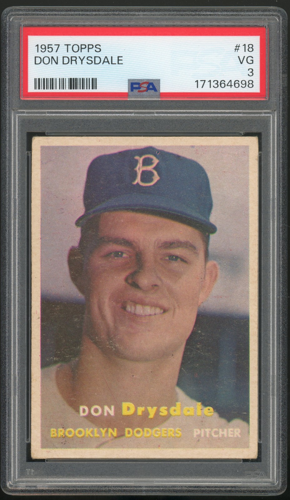 1957 Topps Don Drysdale #18 PSA 3 VG RC Rookie HOF Brooklyn Dodgers