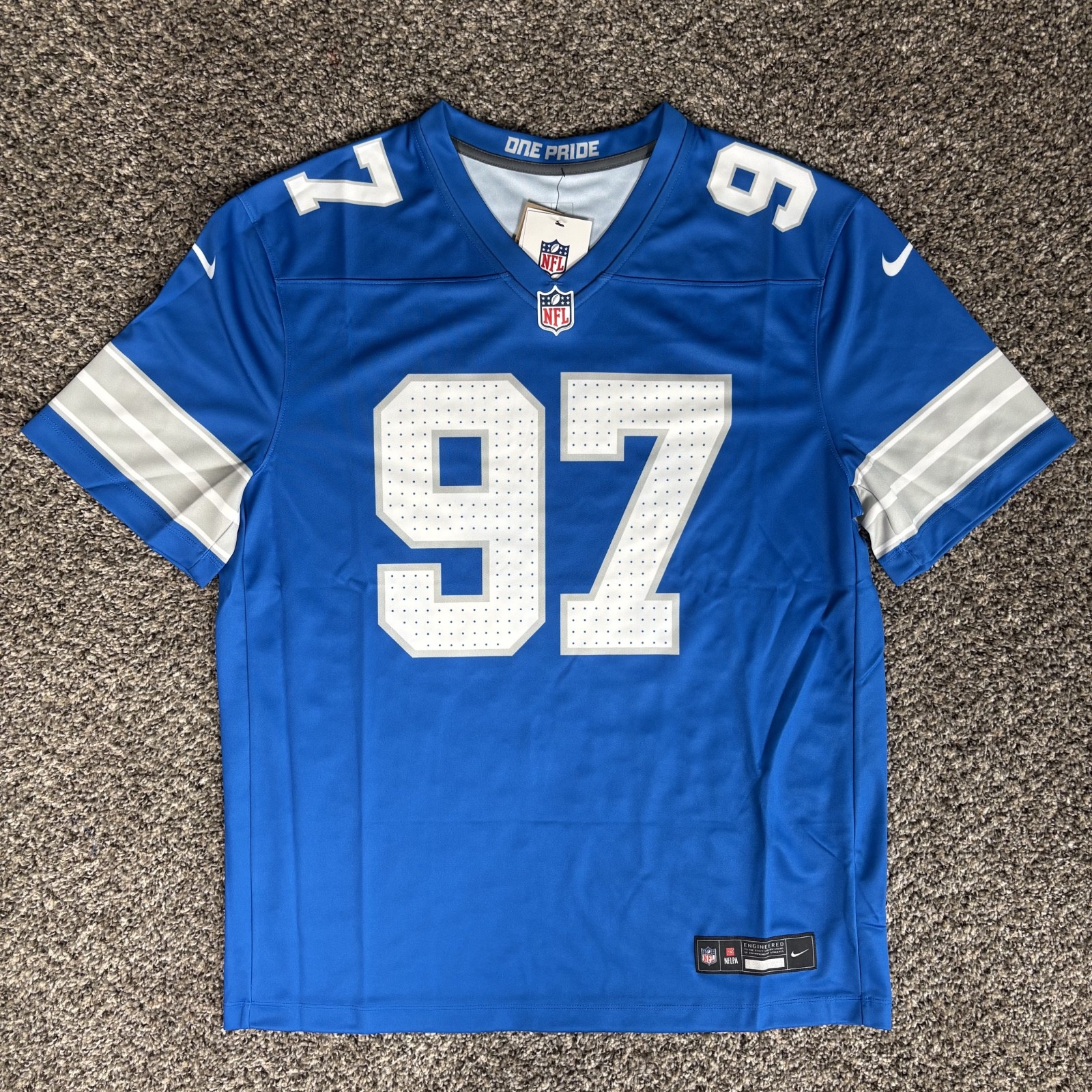 Nike Detroit Lions Aidan Hutchinson Men\'s XL Legend Blue Jersey #97 NWT