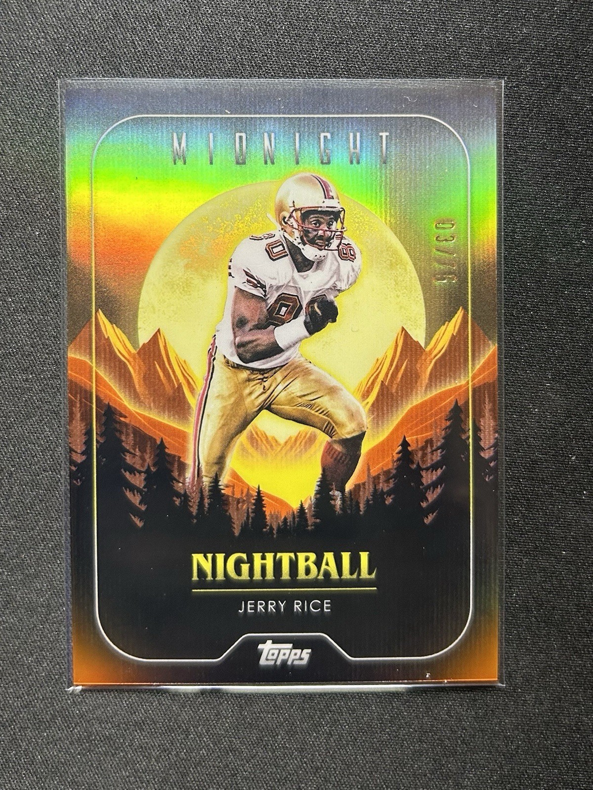 2024 Topps Midnight Nightball Jerry Rice Low Numbered Gold Parallel /75 49ers 2024 Topps Midnight Nightball Jerry Rice Low Numbered Gold Parallel /75 49ers