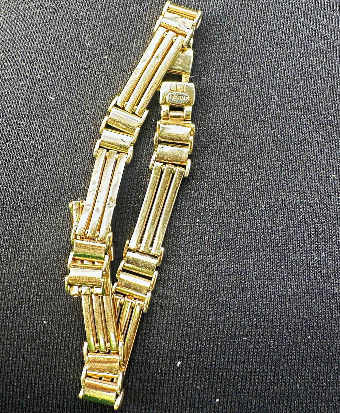 Vintage Italian 14K Yellow Gold Bar Link Chain Bracelet 8in 14.1g