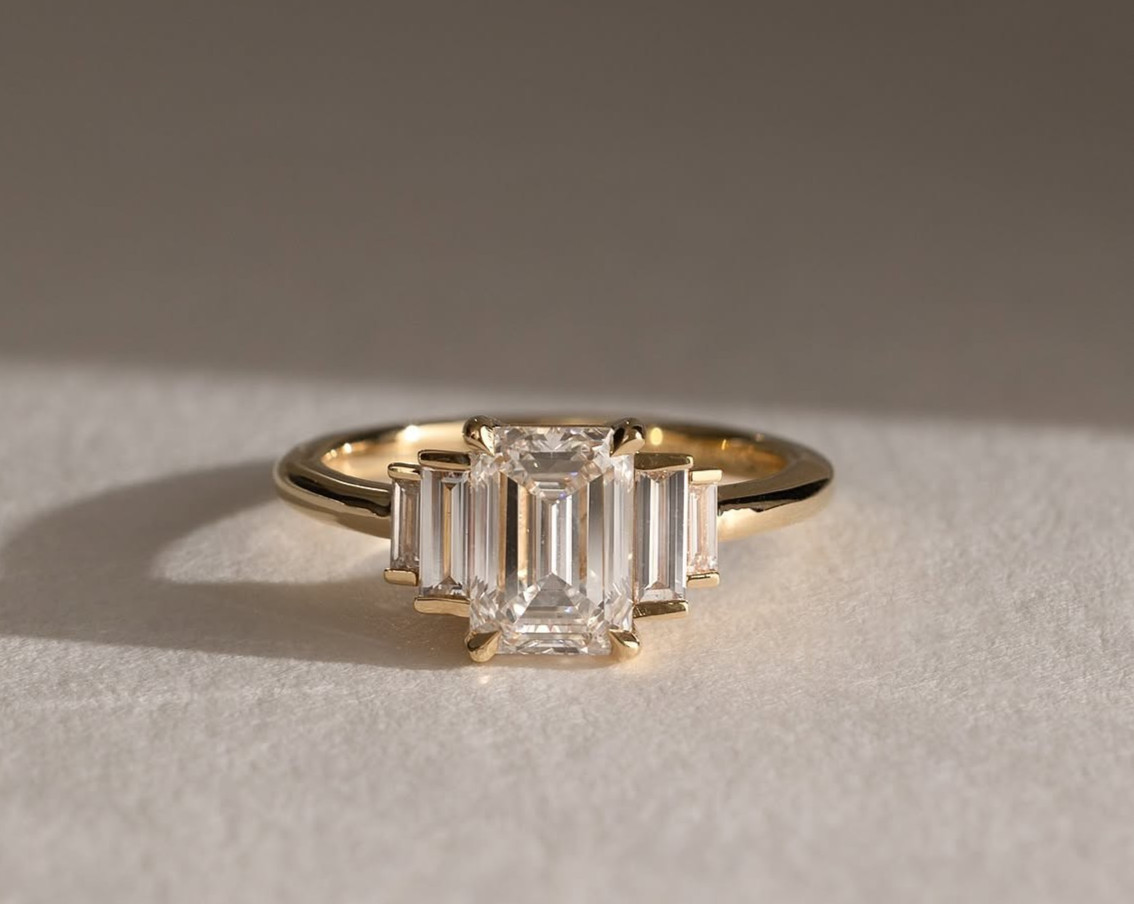 3 Ct IGI Emerald F/VS1 Lab Grown Diamond Women Wedding Gift Ring 14K Yellow Gold