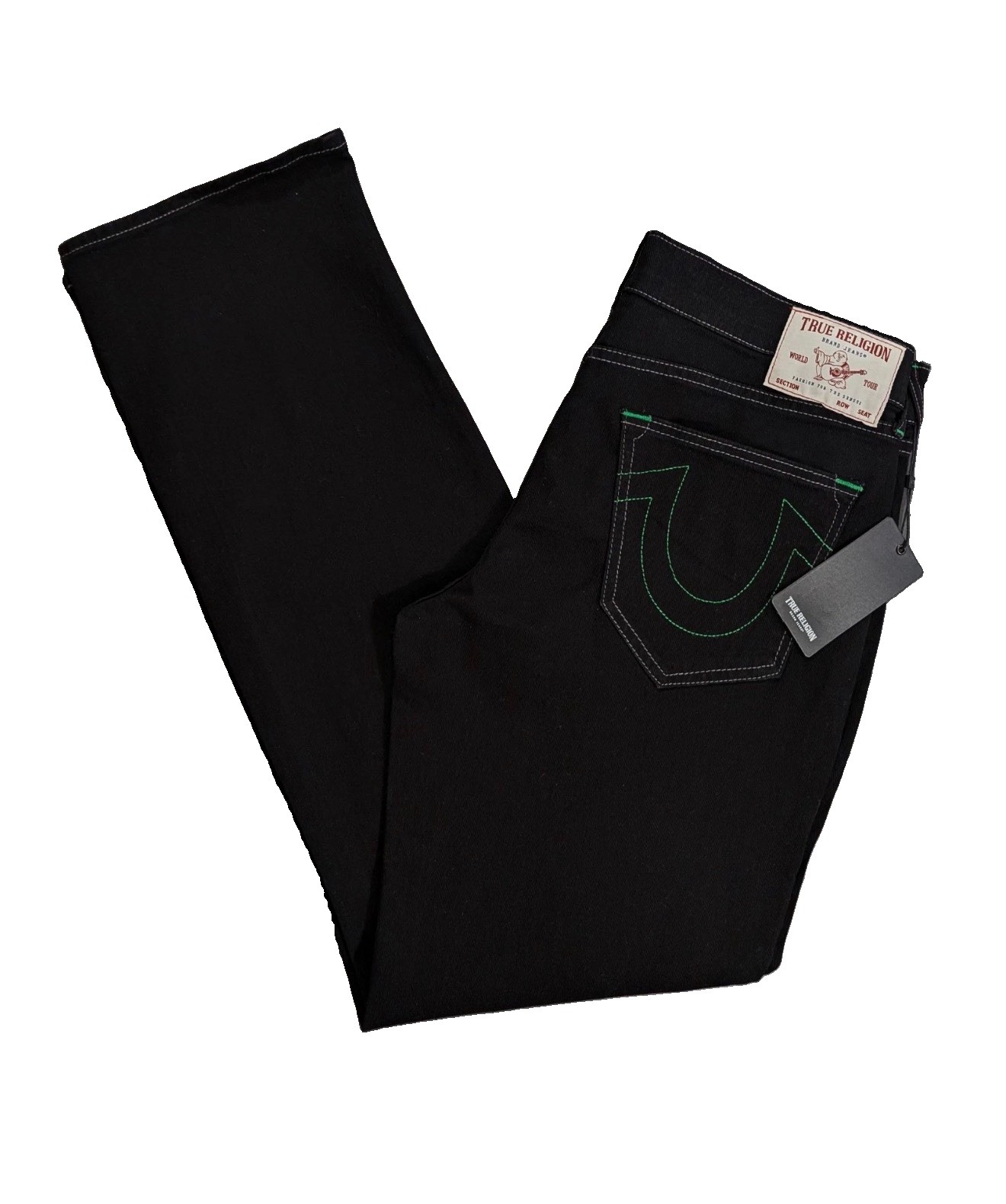 New True Religion Ricky SN Flap Relaxed Straight Jeans Men`s Size 38x34 Black
