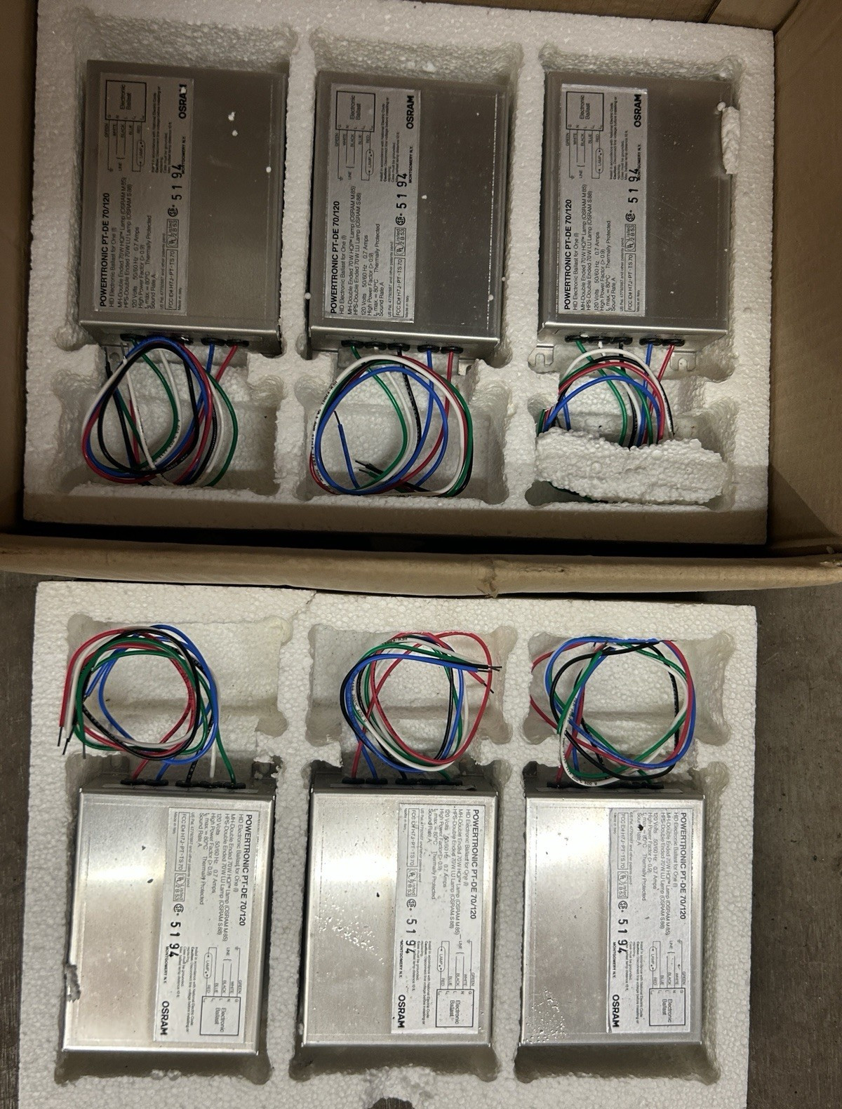 Lot of 6 OSRAM POWERTRONIC PT-DE 70/120 70W Electronic HID ballasts